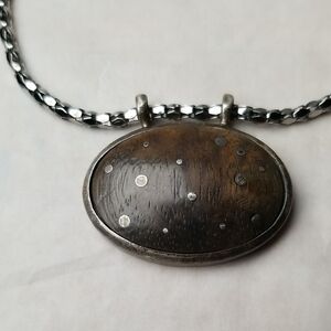 Wood And Silver Constellation Pendant With Black Chain